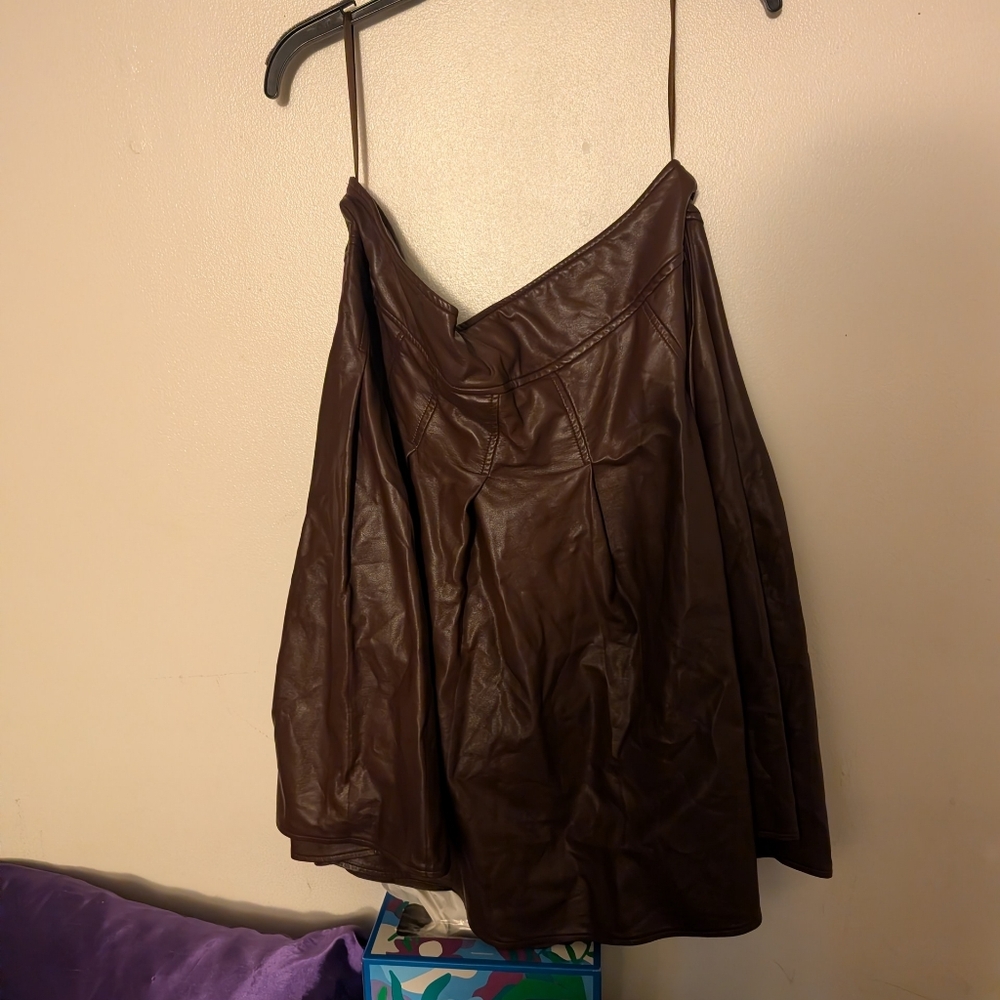 Brown Faux Leather Skirt